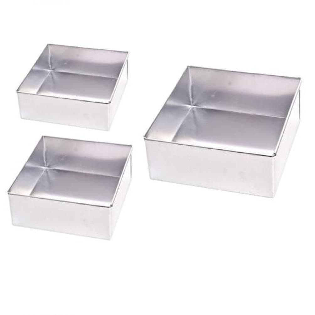RINKLE TRENDZ Aluminium Square Cake Mould 678 Inches Set Of 3 PiecesSilver