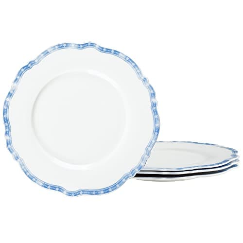 fanquare Blue Salad Plates Set, 8 Inch Plates, Porcelain Lunch Plates Set, Microwave Safe Dessert Plates, Service for 4