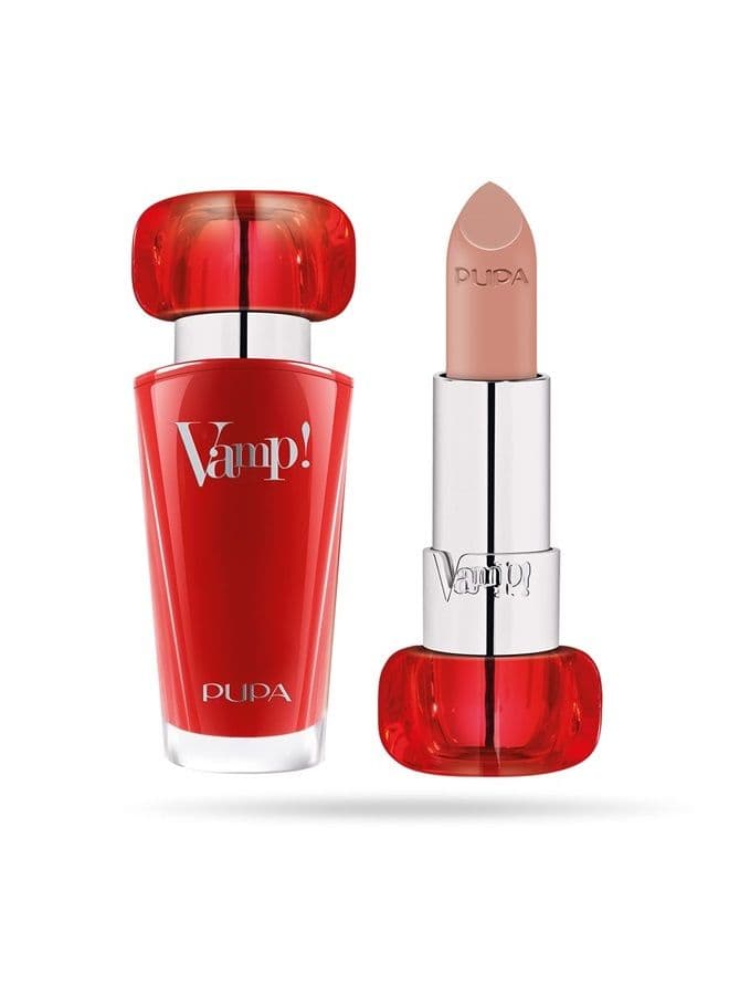 PUPA Milano Vamp! Extreme Colour Lipstick With Plumping Treatment - For Fuller, Defined Lips - Adds Incredible, Deep Color To Lips - Soft Texture Adheres Perfectly - 100 Naked Skin - 0.123 Oz