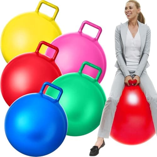 Lewtemi 5 Pcs Hopper Ball 31 Inch Outdoor Games Jumping Hopping Inflatable Bouncing Ball with Handle and Air Pump for Kids Adults Sport Field Playground Exercise Obstacle Course