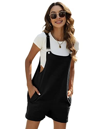 Yeokou Womens Cotton Linen Overalls Casual Summer Rompers Jumpsuit Bib Shortalls(Black-S)