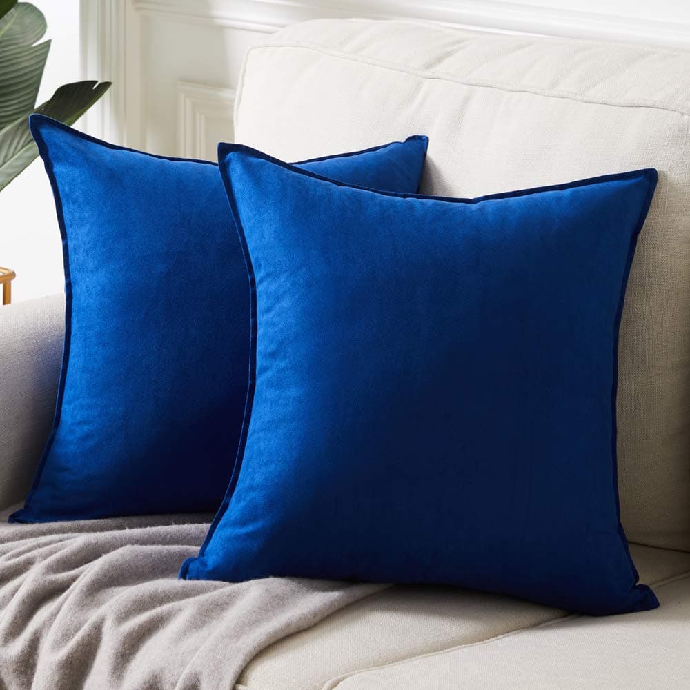 Fancy Homi 2 Packs Premium Faux Suede Decorative Throw Pillow Covers Super Soft Square Pillow CaseSolid Cushion Cover for CouchSofaBedroom 18 x 18 Set of 2 Blue