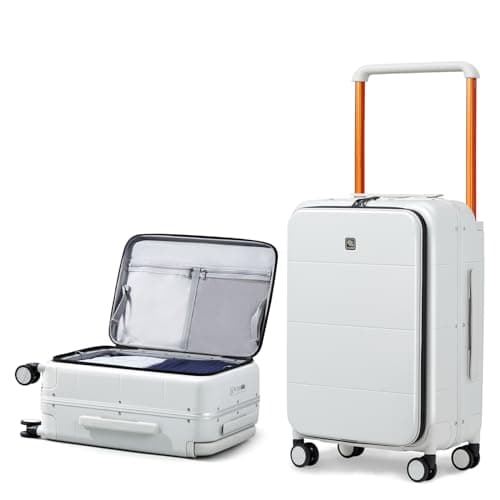 Hanke Top Opening 24 Inch Luggage with Spinner Wheels, Aluminum Frame All-PC Hard Shell Medium Suitcase, Zipperless Trunk Wide Handle Luggage, TSA Checked-Medium(Smoke White, 69L)
