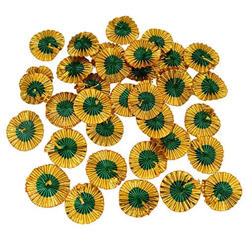 Embroiderymaterial 4CM Gota Patti Flowers Appliques Patches for Embroidery Decoration and Craft Making(Gold Green Color,100 Pieces)