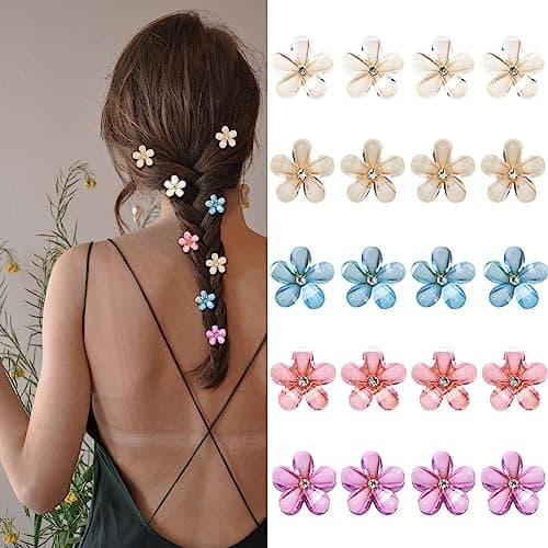 YISSION Mini Rhinestone Hair Claw Clips Fancy Flower Hair Pins Cute Hair Barrettes Colorful Hair Accessories for Women and Girls