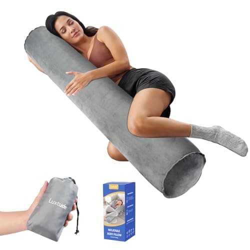 Luxtude Inflatable Body Pillow for Adults Kids, Travel Body Pillows for Side Sleeper, 47Inch Long Round Bolster Pillow for Camping, Round Cylinder Pillows for Hugging Sleeping, Back, Leg etc.
