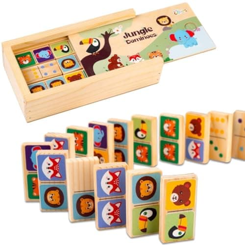 Cots and Cuddles Wooden Animal Theme Dominoes Game for Kids | Matching & Stacking Toy | Educational Puzzle Play Set | Safe & Fun Return Gift for Boys & Girls Age 3+
