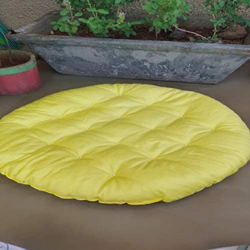 NEXTGO Round Sitting Cushion Cotton Yoga Floor for Meditation Mat Velvet Fabric Size (60 CM X 60 CM) (Lemon Yellow) Hadmade Round
