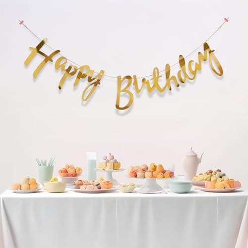Party Propz Happy Birthday Banner Gold Letters For Husband Wife Women Home Office Apartment Decorations/Thirty 30 40th,50th,Minecraft Mermaid Dinosaur Fortnite Jungle Decor Sign Supplies