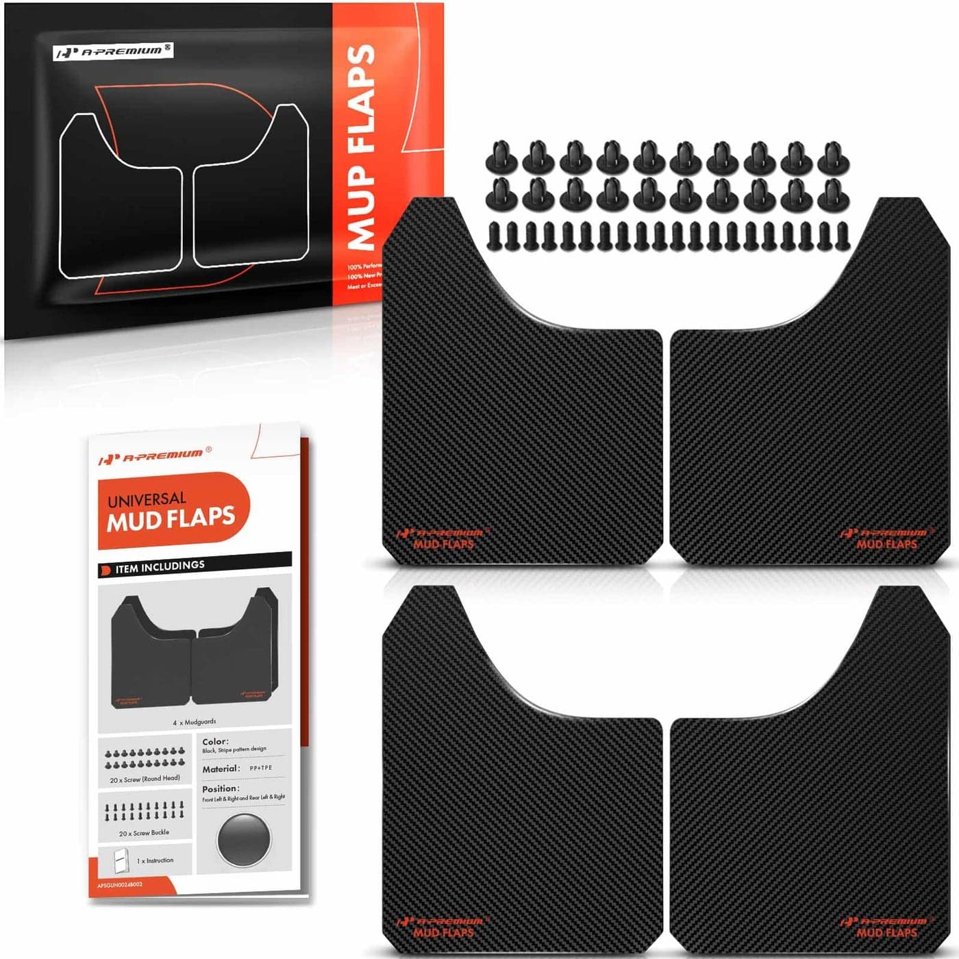 APremium 4 Pcs Black Universal Splash Guards Mud Flaps Mudflaps Mudguard Fender Flares for Car Pickup Truck SUV with Hardware Front and Rear