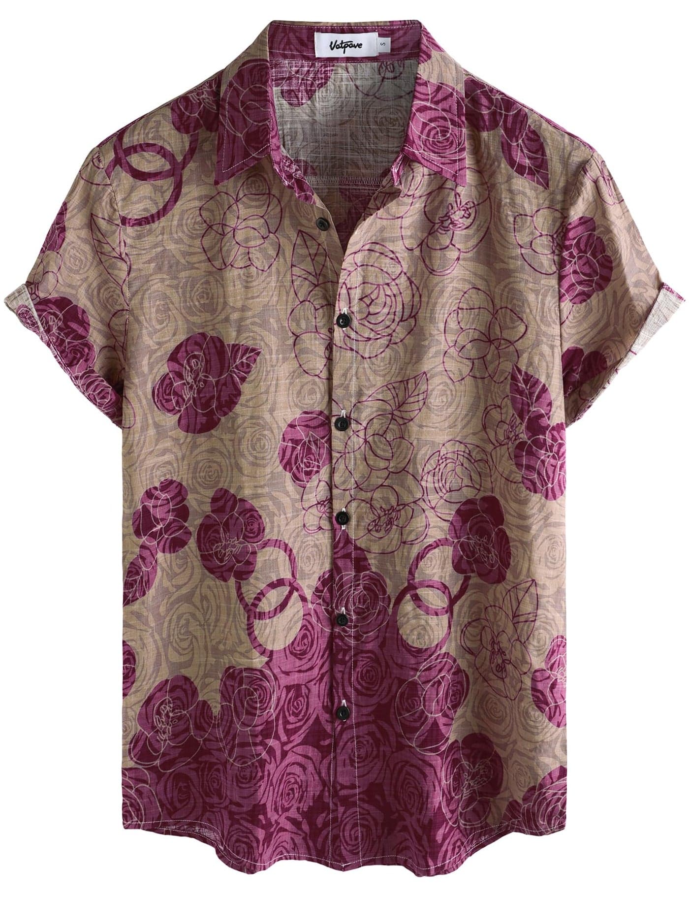 VATPAVE Mens Casual Hawaiian Floral Shirts Short Sleeve Button Down Tropical Shirts Beach Summer Shirts Small Khaki