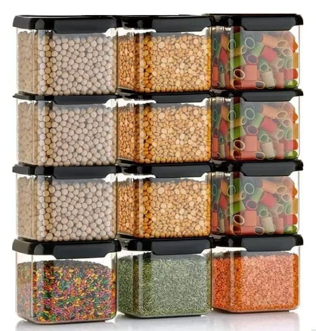 TEKCOOL Air Tight Kitchen Containers Set (Pack of 4, 500 ML) for Storage Pulses, Cereals, Grains, Dry Fruits, Pantry Organization and More, Food Grade, BPA Free, Stackable, Transparent:, Plastic