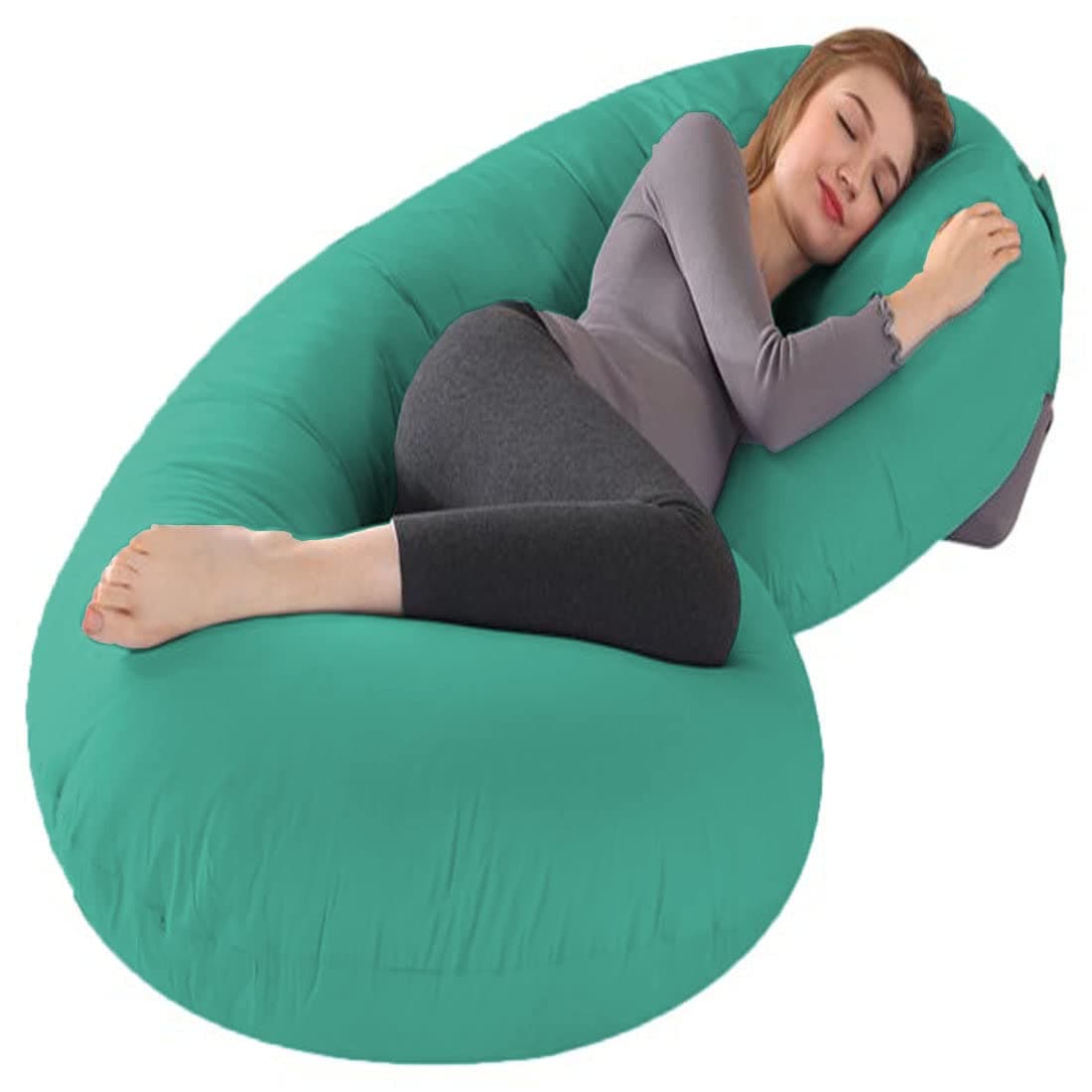 Jaipur Linen Full Body C Shaped PillowBody PillowLumbar Pillow with Zippered Cover for Pregnant WomenAqua