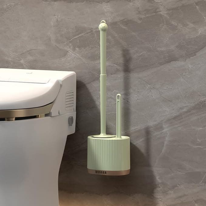 HomeCloud Wall Mounted Silicone Toilet Brush | Soft Bristle Bathroom Cleaning Brush with Holder | Modern Japanese Design | Quick-Drying & Hygienic (Lining_Green)