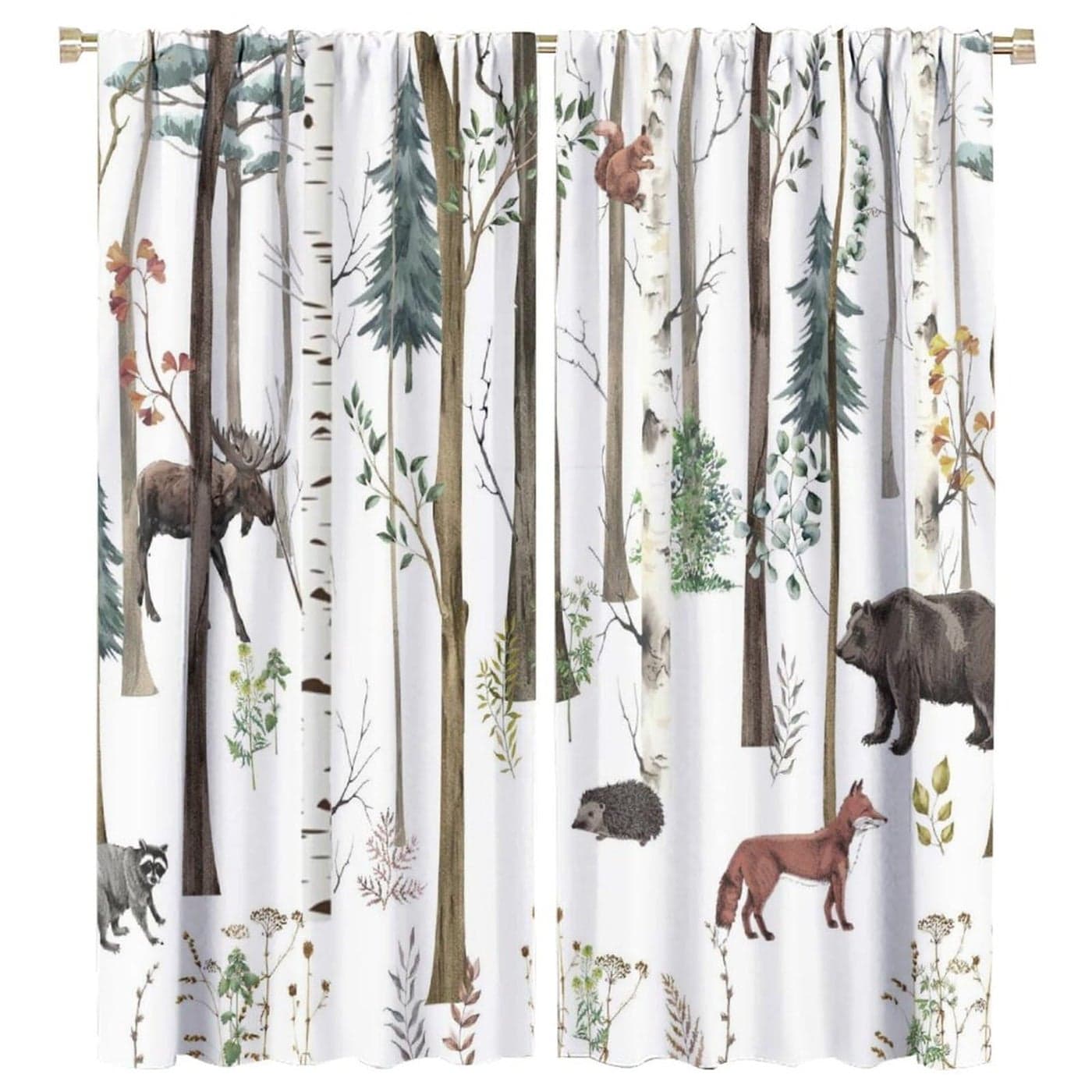 Rustic Lodge Window Curtains Vintage Cabin Country Hunting Wild Animal Bear Moose Deer Fox in Forest Blackout Curtain for Bedroom Living Room 42x45in