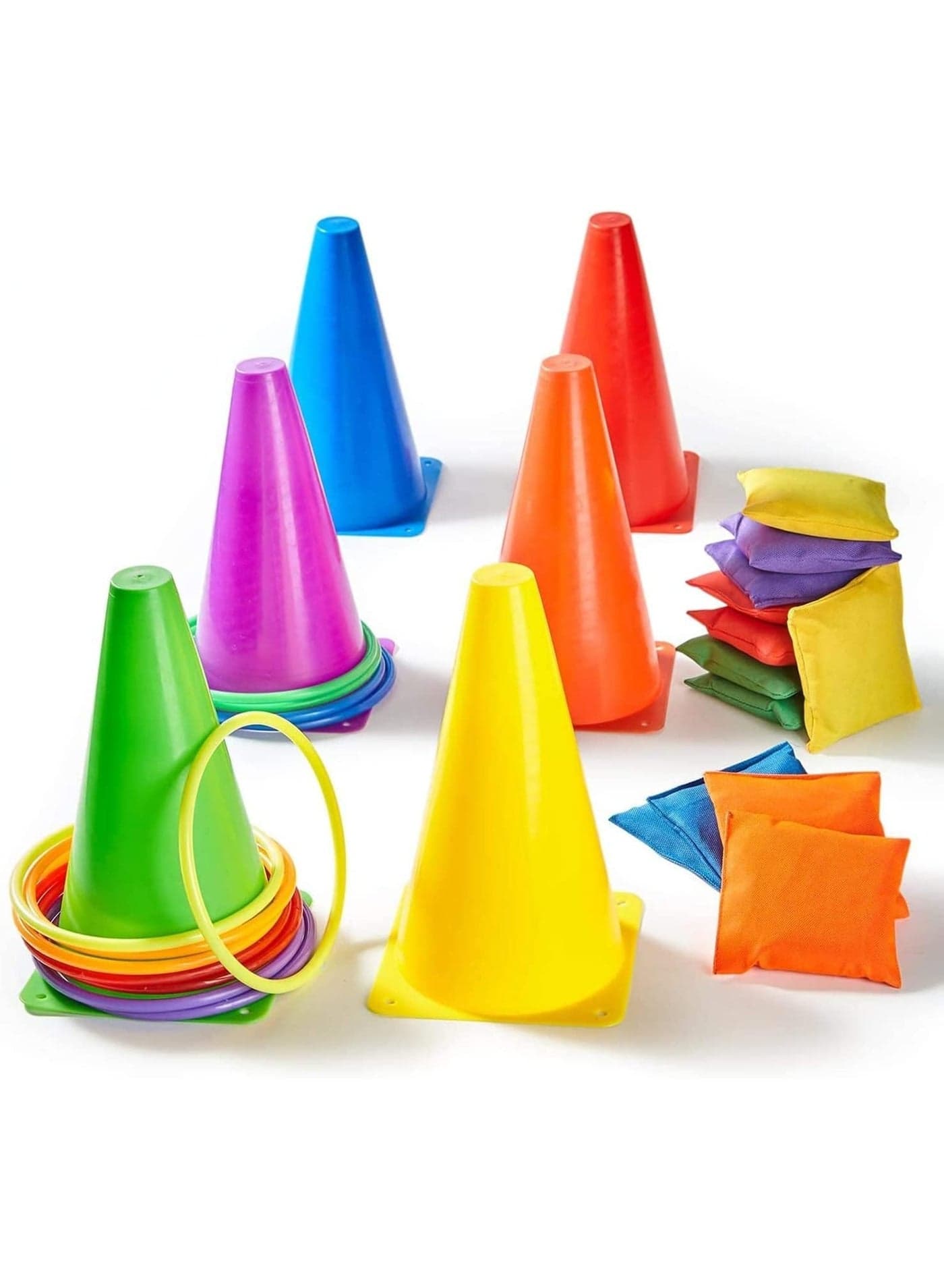 3 In 1 Ring Toss Game 30pcs Carnival Combo Set With Bean Bags Plastic Cones Throwing Rings For Kids & Adult Outdoor Indoor Activity Random Color