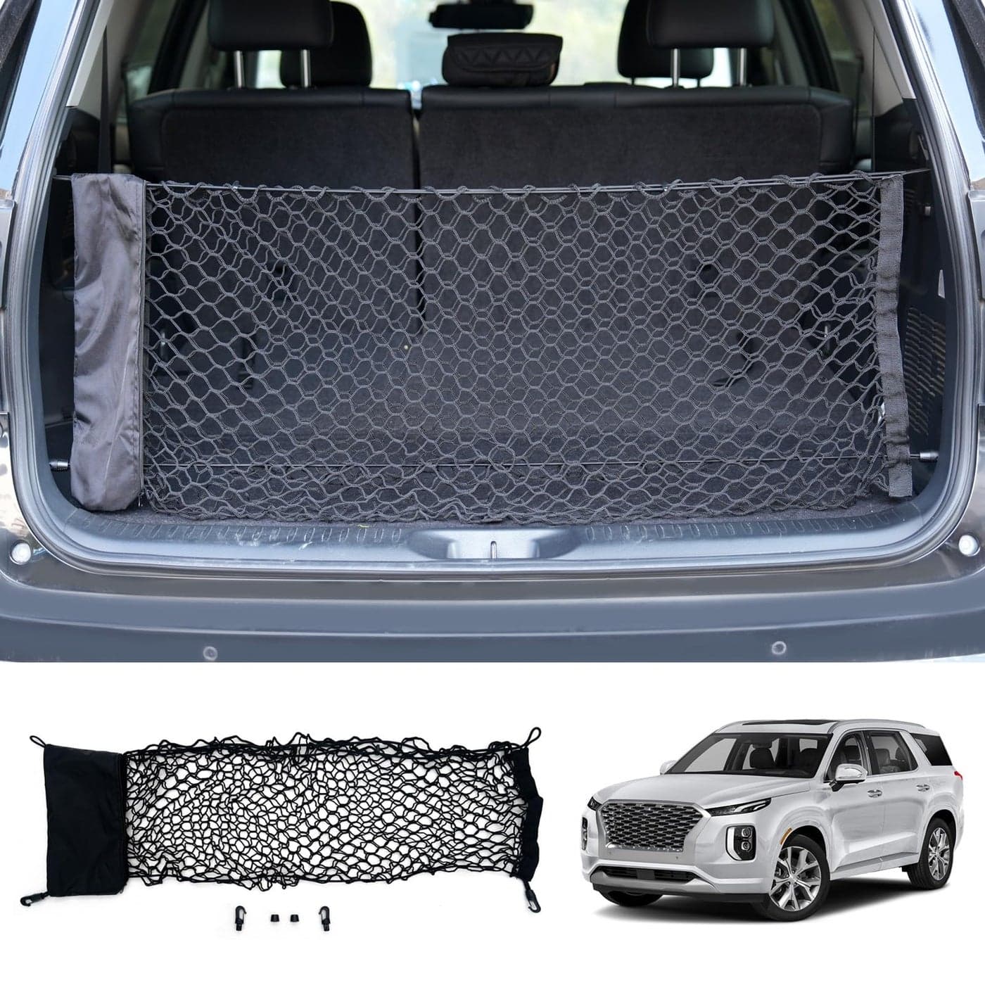 Maxzina Cargo Net Compatible with 20202025 2026 Hyundai Palisade Truck Bed Cargo Net 312102 Double Layer Envelope Style Dense Mesh Trunk Organizer for 2025 Exterior Accessories