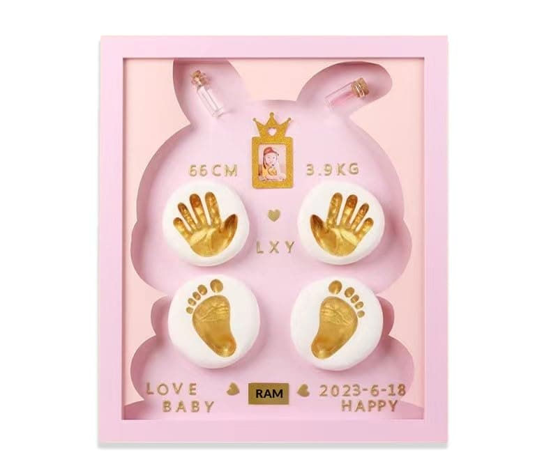 Bawy Baby Clay Hand Print and Footprint kit.Baby Impression kit with Frame 2 Hand and 2 feet,Baby Foot Print kit, Baby Record, Gift for Pregnant Woman, Baby Shower Gifts for mom to be (Rabbit Pink)
