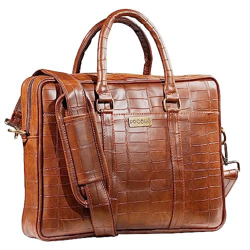 Probus Opulent Vegan embossed pattern Bag : Ethical Elegance Redefined for MacBook, Laptop, Notebook Messenger Bag Sleeve Case Cover Organizer Handbag - Brown