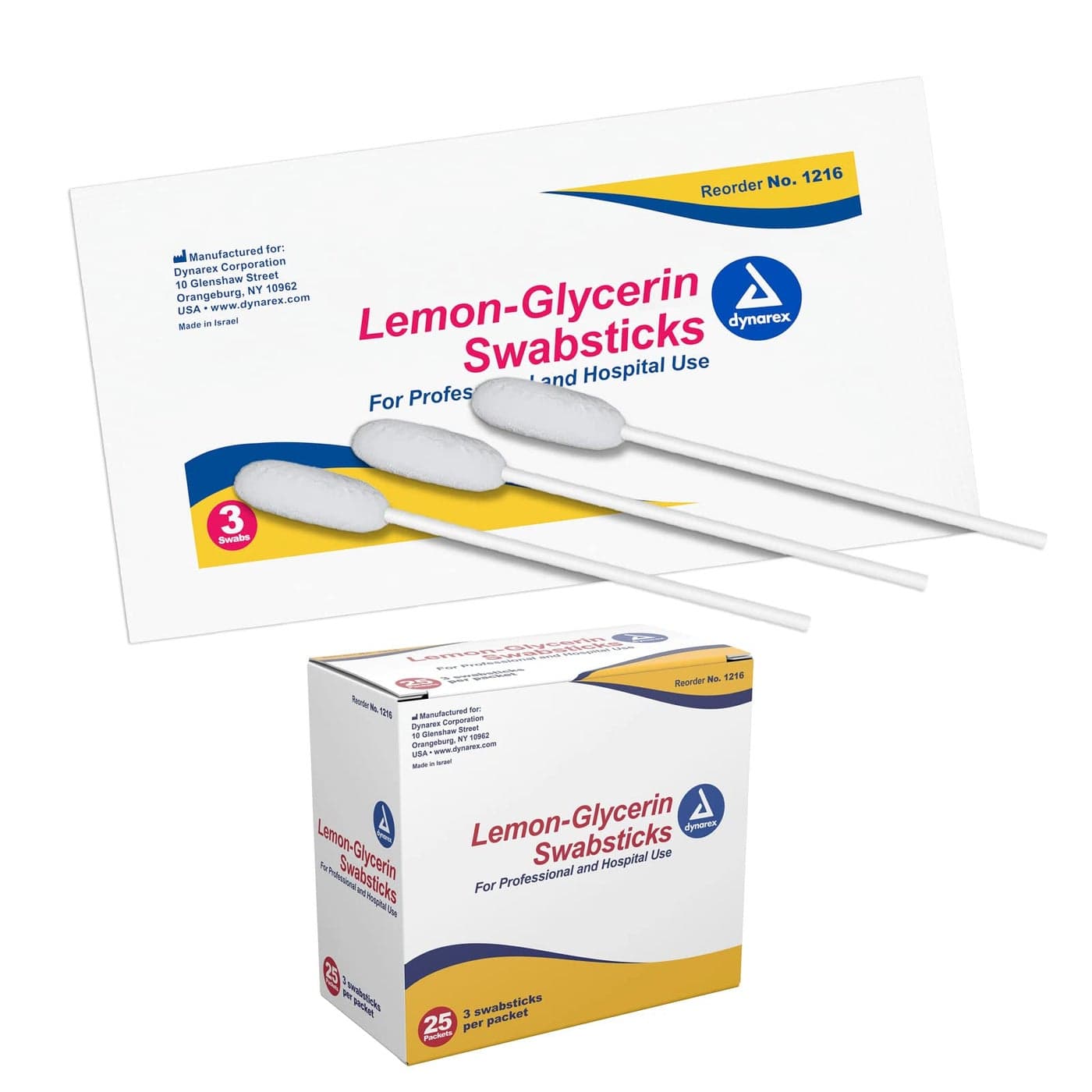 Dynarex LemonGlycerin Swabsticks Pleasant Tasting Cotton Swabs that Gently Soothes and Refreshes Dry Mouth 3 Oral Swabsticks per Packet 1 Box of 75 LemonGlycerin Swabsticks