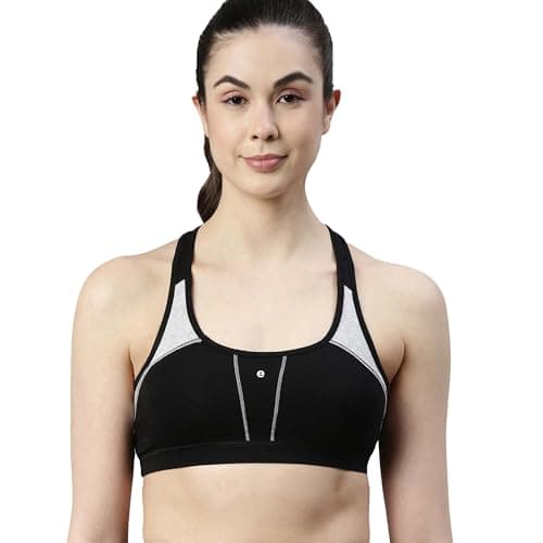Enamor SB08 Racer Back Medium Impact Cotton Bra - Padded, Wirefree & High Coverage Black