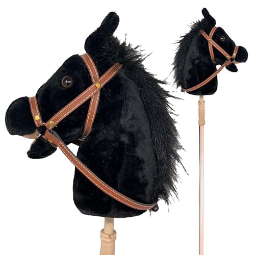 Nature Bound Stick Horse Horse on a Stick with Sound Effects Handcrafted Plush Stick Pony for Toddlers Kids Handsewn Sturdy Wooden Handle Pretend Play Horse Toy Black