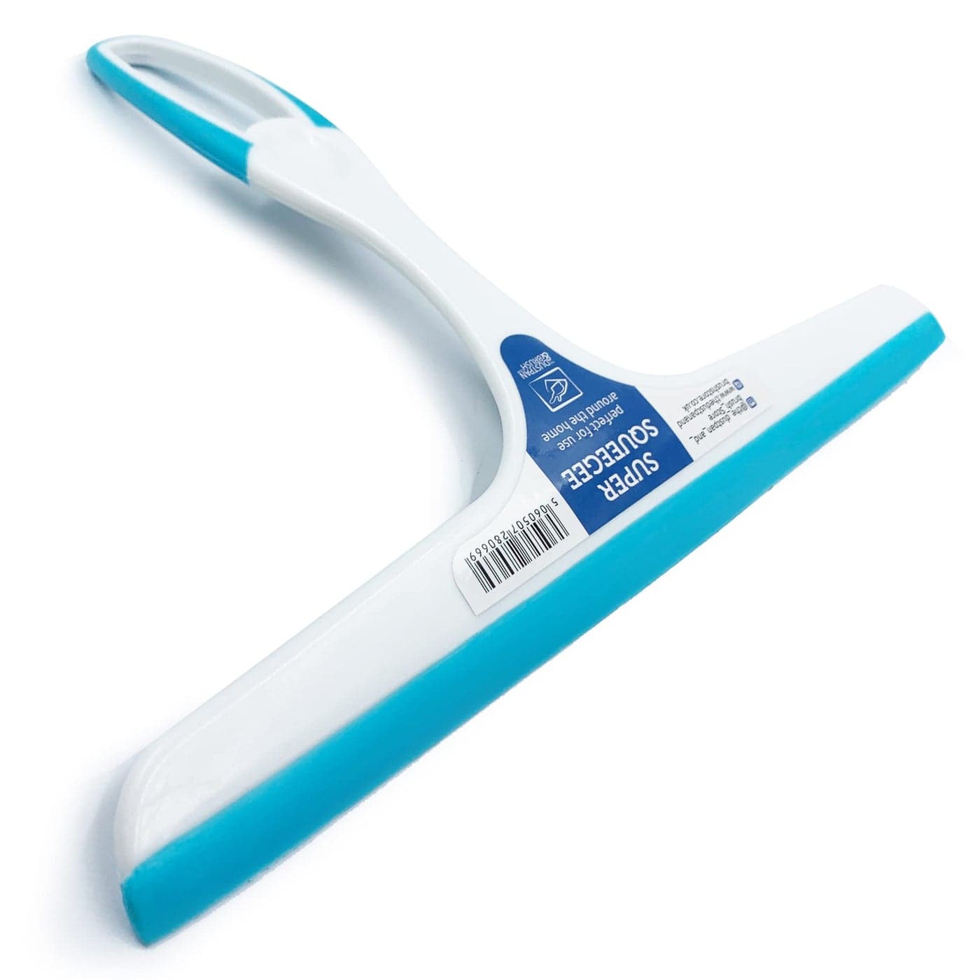 Window Squeegee Glass Cleaning Wiper Rubber Blade For Shower Screen Small Squeegee Washer Wiper Plastic Body with Rubber Blade Easy Grip Handle Perfect for Bathroom Wet Rooms Blue White Design