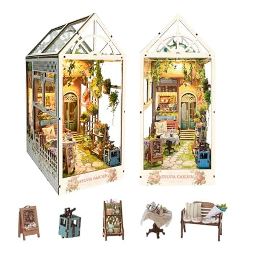 STRUCWOOD LED Garden Book Nook Kit DIY Miniature Dollhouse 3D Puzzle Wooden Bookshelf Room Decoration Booknook Kits for Adults Sylvia Garden SQ22