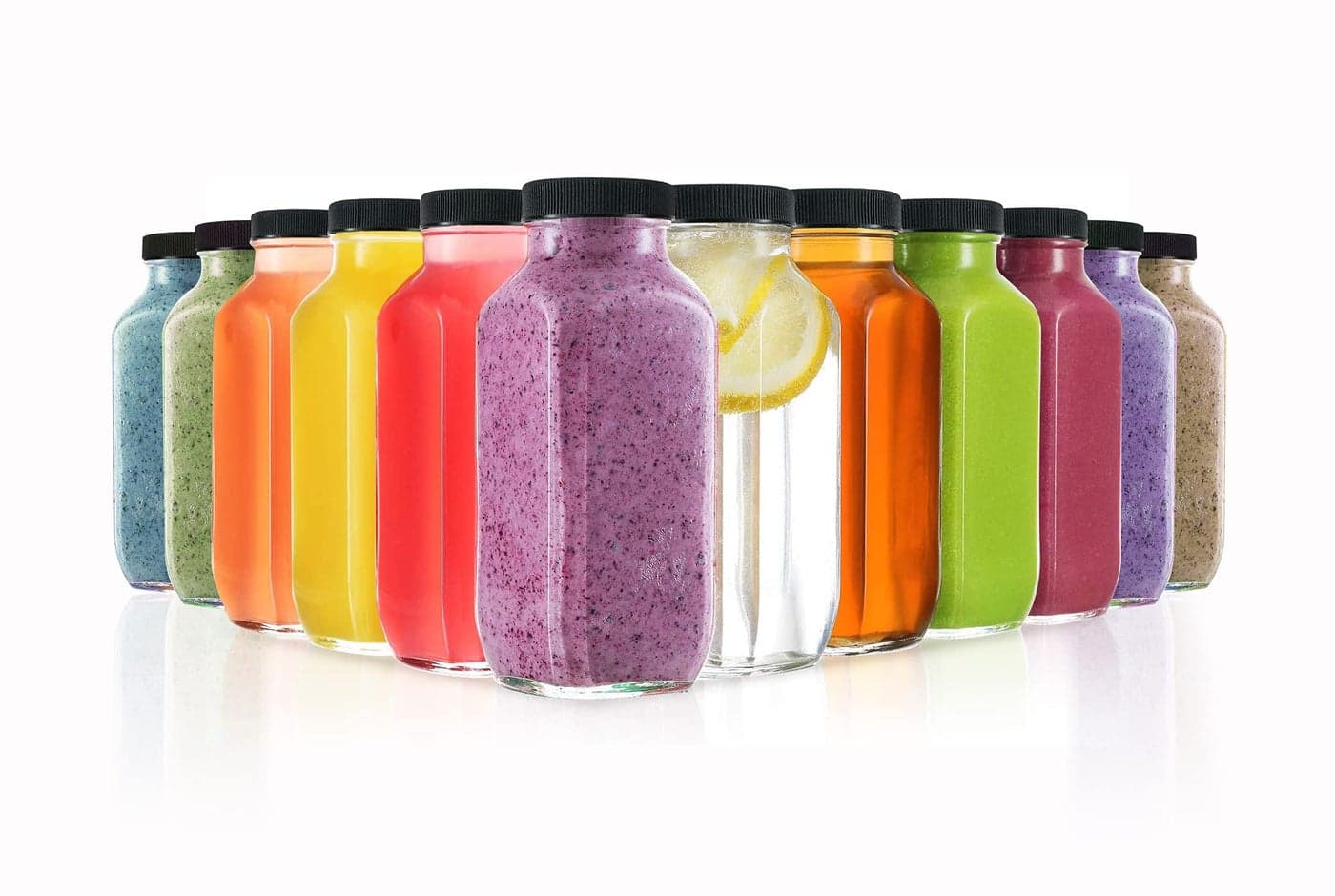 DilaBee 12Pack Glass Juice Bottles with Lids 8oz Glass Bottles with Lids for Juice Smoothie Water Milk Kombucha Reusable Glass Bottles for Juicing Bulk Glass Water Bottles with Caps BPAFree