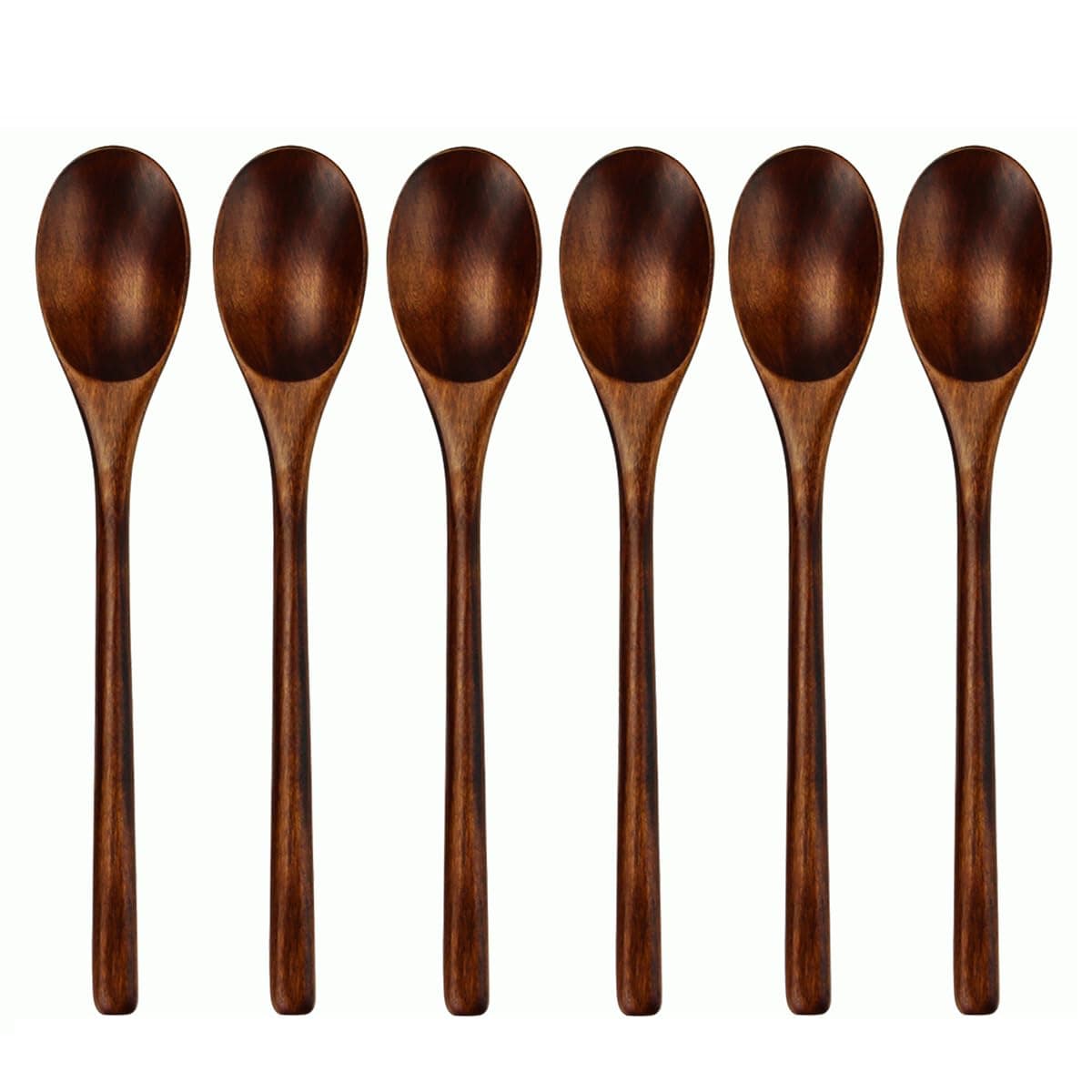 AOOSY Spoons Wooden Spoons for Eating 6 Pieces Japanese Natural Plant Ellipse Wooden Ladle Spoon Set for Cooking Mixing Stirring Honey Tea Soda Dessert Coconut Bowl Nonstick Pots Kitchen