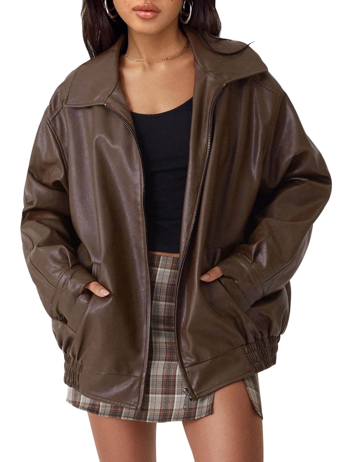 AUTOMET Womens Oversized Leather Jackets Faux Suede Fall Fashion Motorcycle Coats Winter Outfits Clothes Y2k Tops Brown XL