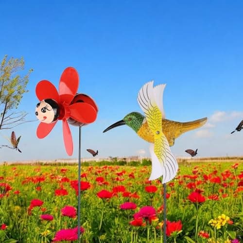 Chocozone Garden Decor 3D Pinwheels Animal Insects Wind Spinners Outdoor Pinwheels for Garden Rotating Whirlygigs Landscape Decorations (Bird & Beetle)