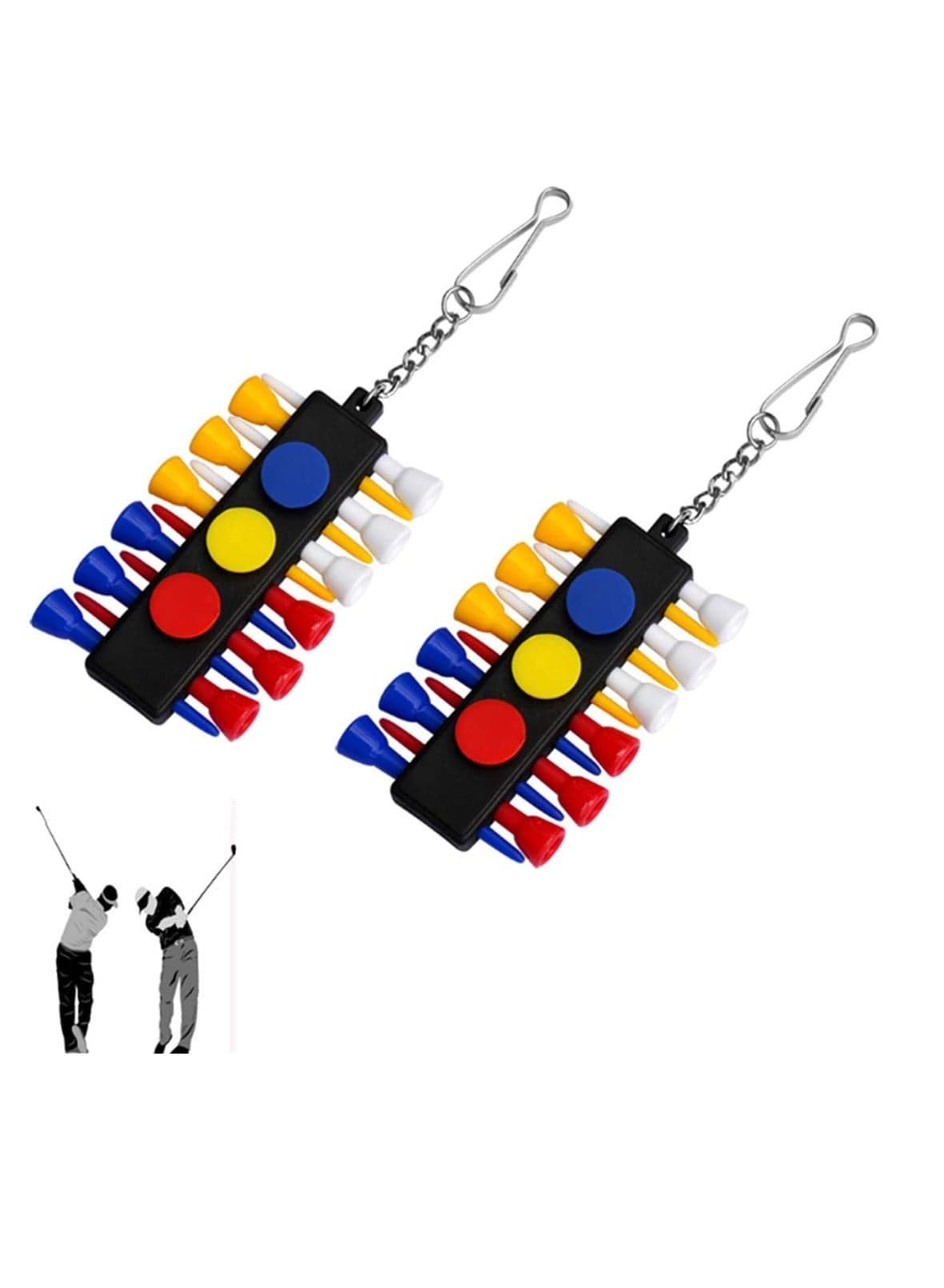 Durable Golf Tees with Holder, 12 Step-Up Tees and 3 Ball Markers, 55mm Long, Perfect for Training and Swing Practice, Includes Keychain