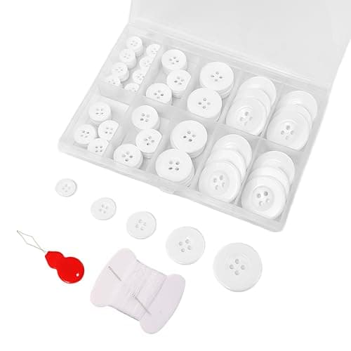 100Pcs Wide Edge White Sewing Buttons KitIncluding Needle Sewing Thread and Threader5 Sizes 4Hole Craft Suitable for SewingSuit Coat Shirt ButtonsDIY Decoration