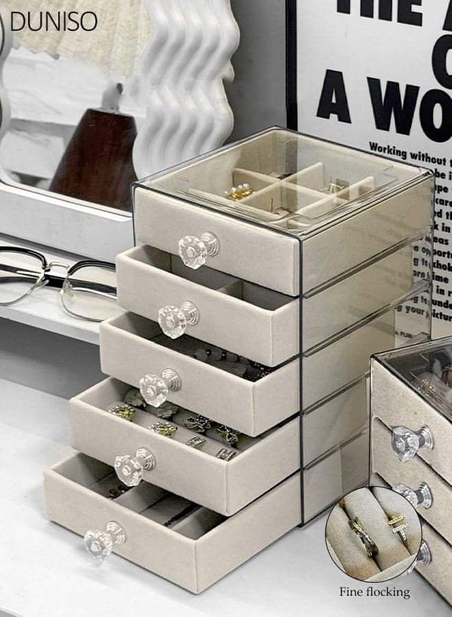 5 Tiers Multi-functional Jewelry Storage Boxes And Organizers for Women Girls Velvet Flannelette Earrings Rings Necklace Bracelets Jewelry Tray Storage Case