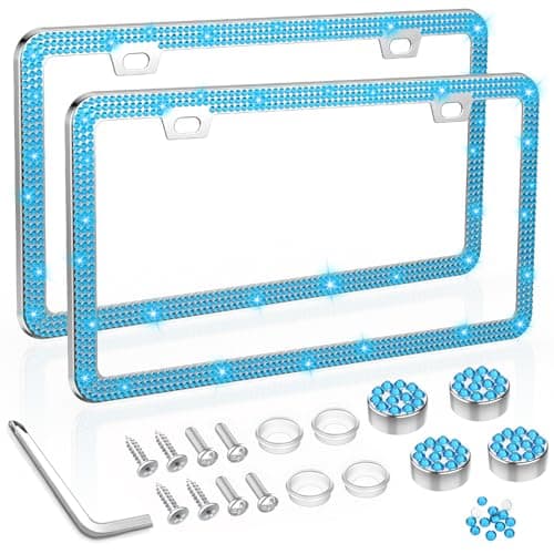 SHARE&CARE Bling License Plate Frame, Crystal License Plate Cover, Car License Plate Holder with Rhinestone Crystal Diamond Screw Set - 2 Pack (Blue)