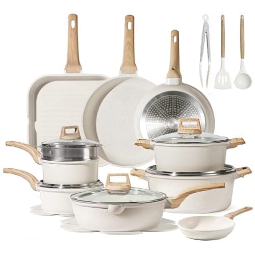 CAROTE Pots and Pans Set Nonstick, Cookware Set Induction Kitchen Cooking Set 26cs w/Frying Pans & Saucepans& Grill Pan