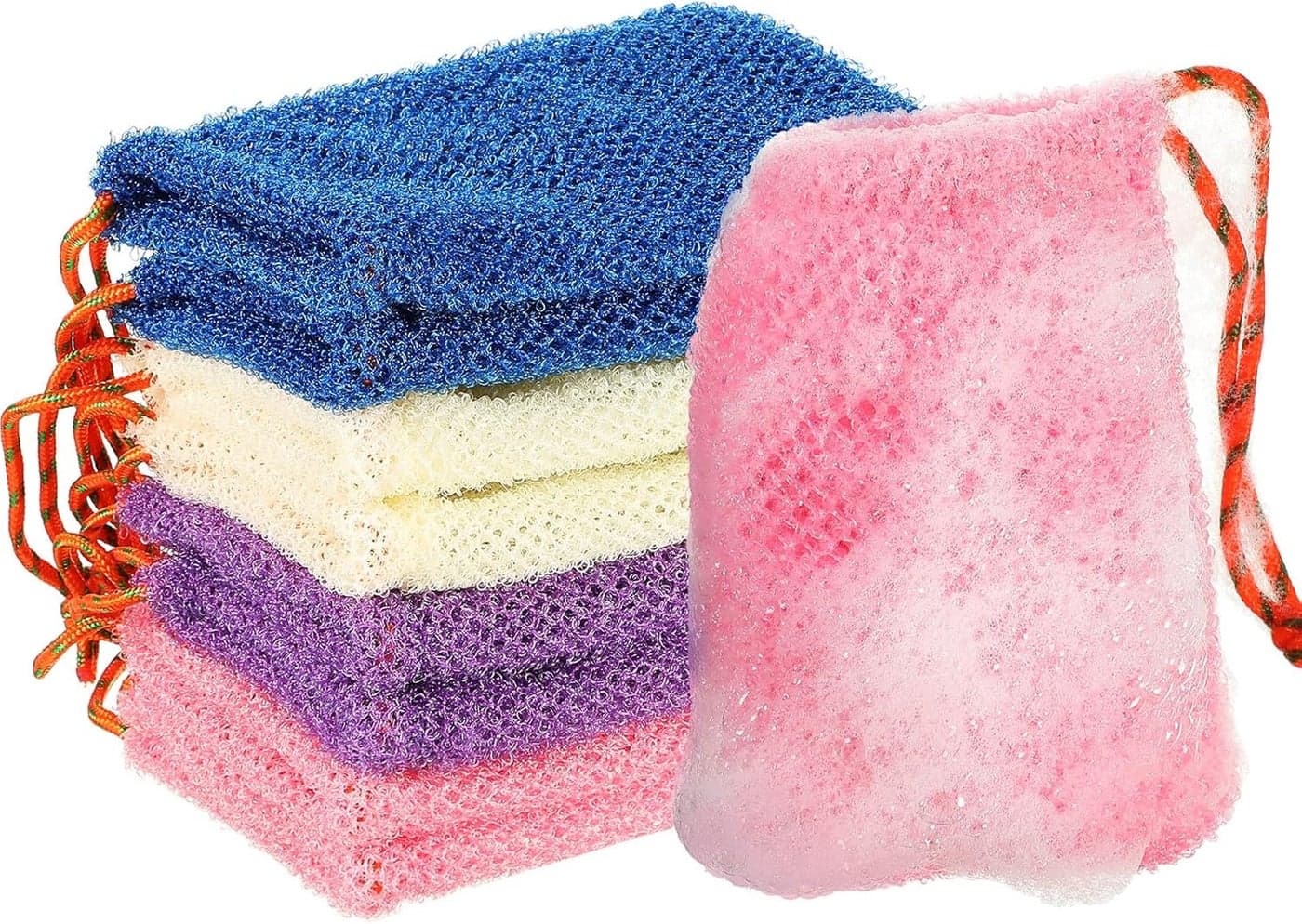 Shappy 8 Pcs Soap Saver Pouch Bar Soap Bags Exfoliating Soap Net Soap Mesh Bags for Shower Soap Holder Bubble Foam Net Soap Pocket for Women Men Beige Blue Purple Pink