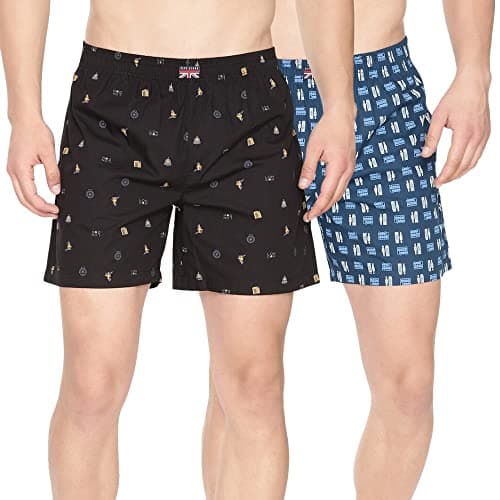 Pepe Jeans Premium Cotton Men Regular Fit Boxers | Ultra-Comfort Natural Fiber Printed Boxer Shorts with Elastic Waistband, Side Pockets - 2XL