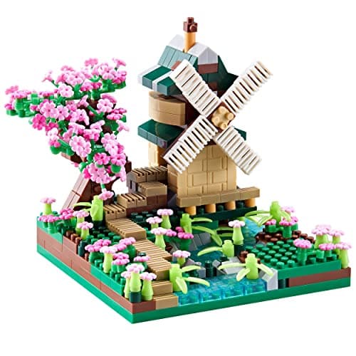 JXRLMB Architecture River Windmill Tree Cute Micro Mini Building Blocks Sets Trees Flowers for Adults Idea Cherry Blossom Present Model Kit 600 pcs