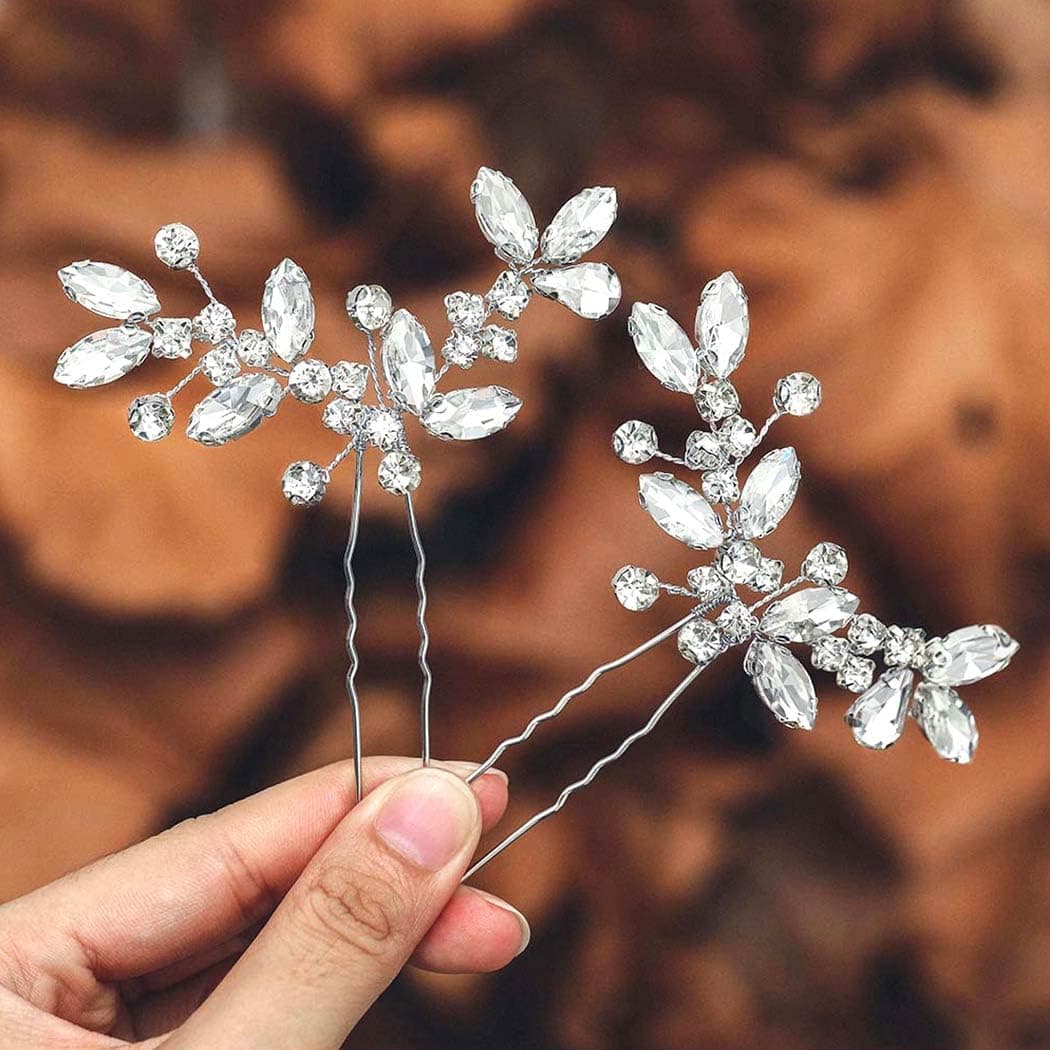 Casdre Crystal Bride Wedding Hair Pins Rhinestone Bridal Hair Pieces Wedding Hair Accessories for Women and Girls Pack of 2 A Silver