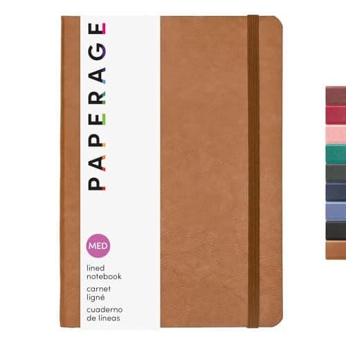 PAPERAGE Softcover Lined Journal Notebook (Cognac), 160 Pages, Medium College Ruled Notebook, 5.6 inches x 7.9 inches - 100 GSM Thick Premium Paper, Soft Vegan Leather Journal for Home, Work & School