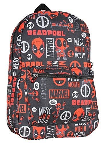 Marvel Deadpool Backpack Merc With A Mouth Verbiage All Over Print Laptop Travel Backpack 17