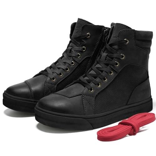 BORLENI BORLEN Motorcycle Riding Shoes Cowhide Leather Breathable Casual Outdoor Street Motorcycle Boots for Men Black 85