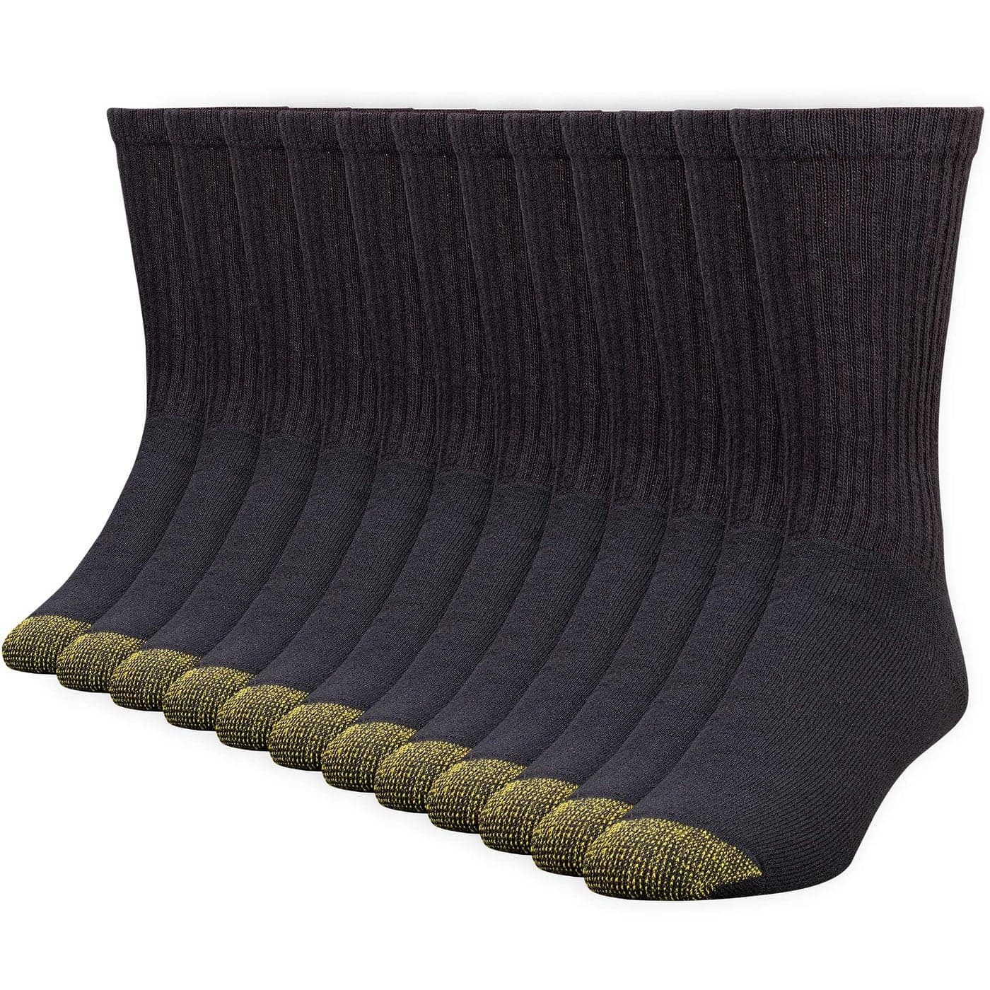 GOLDTOE Mens 656S Cotton Crew Athletic Socks Multipairs Black 12Pairs Large