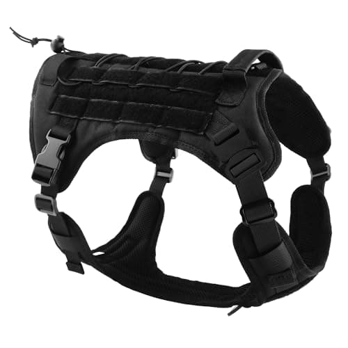 HANK Tactical Dog Harness - Anti No Pull Dog Chest Belt - 2 Front Metal Buckle - Dog Vest for Training - Walking - Adventure (Tactical Black, M - Harness)
