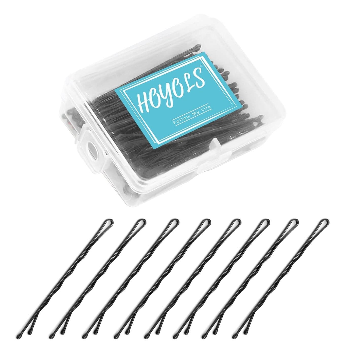 HOYOLS Bobby Pins Black Premium Secure Hold Wavy Slide Proof Hair Styling Pins Open Bulk with Case 100 Count 2 38 Inch