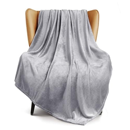 Exclusivo Mezcla Fleece Light Grey Throw Blanket for Couch Sofa Super Soft and Warm Blankets All Season Cozy Plush Lightweight 50x60 Inches