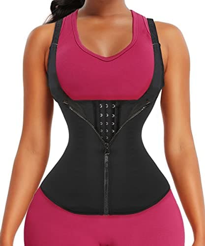 GainKee Waist Trainer with Straps Work Out Waist Trainers for Women Neoprene Corset Waist Trainer Cincher (Large, Vest) Black