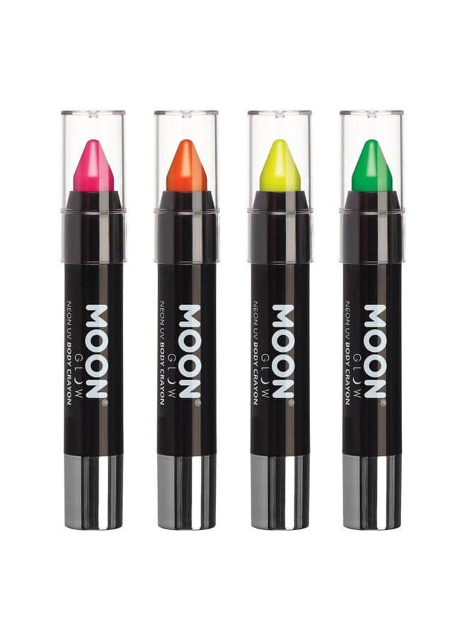 Blacklight Neon Face Paint Stick / Body Crayon makeup for the Face & Body - Intense set of 4 colours - Glows brightly under blacklights